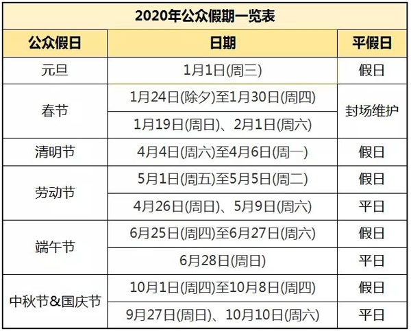 湖北梁子湖高尔夫2020法定假日安排及春节封场公告